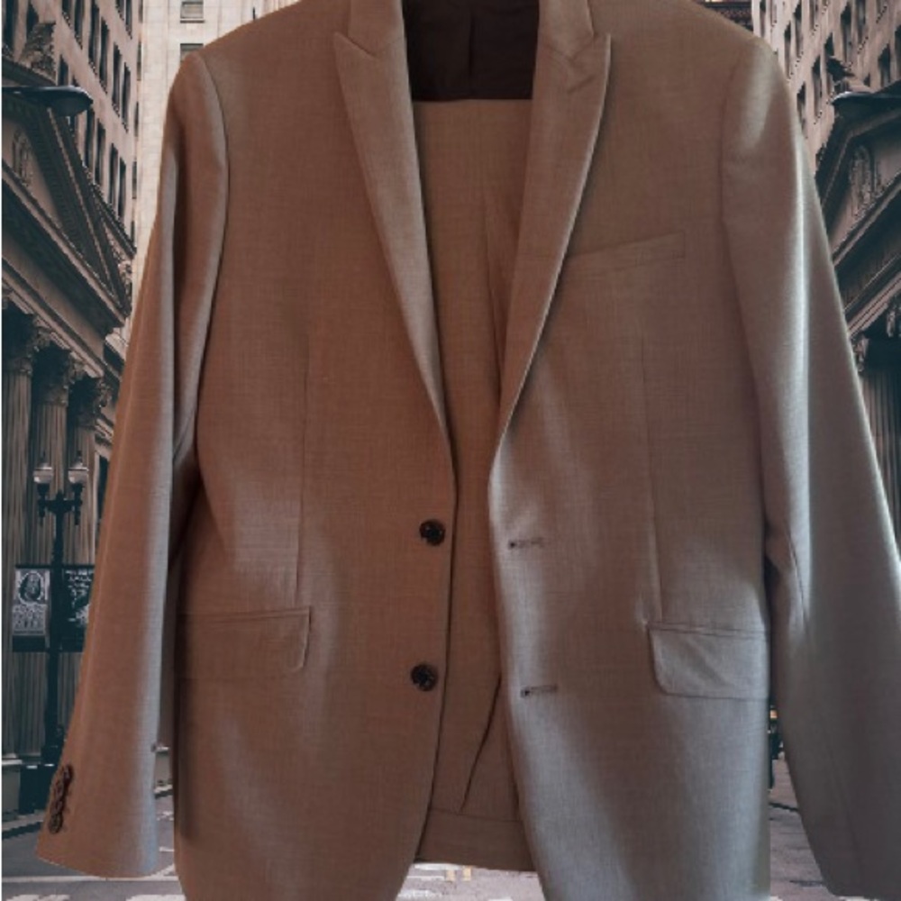 Express Tan Suit Versatile Wool-Blend